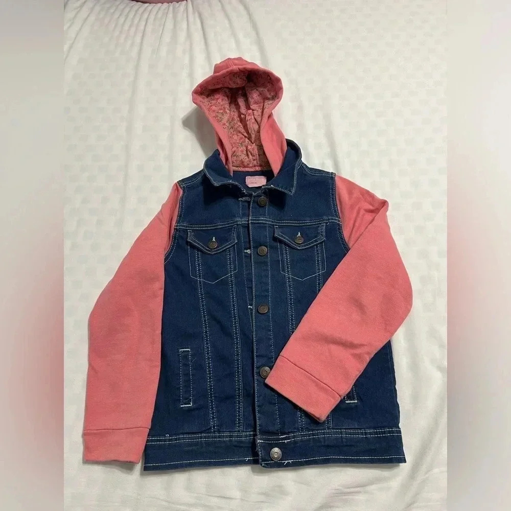 Lucky Penny Denim Jean Jacket With Floral Lined Hood(Size 12) - Picture 7 of 7